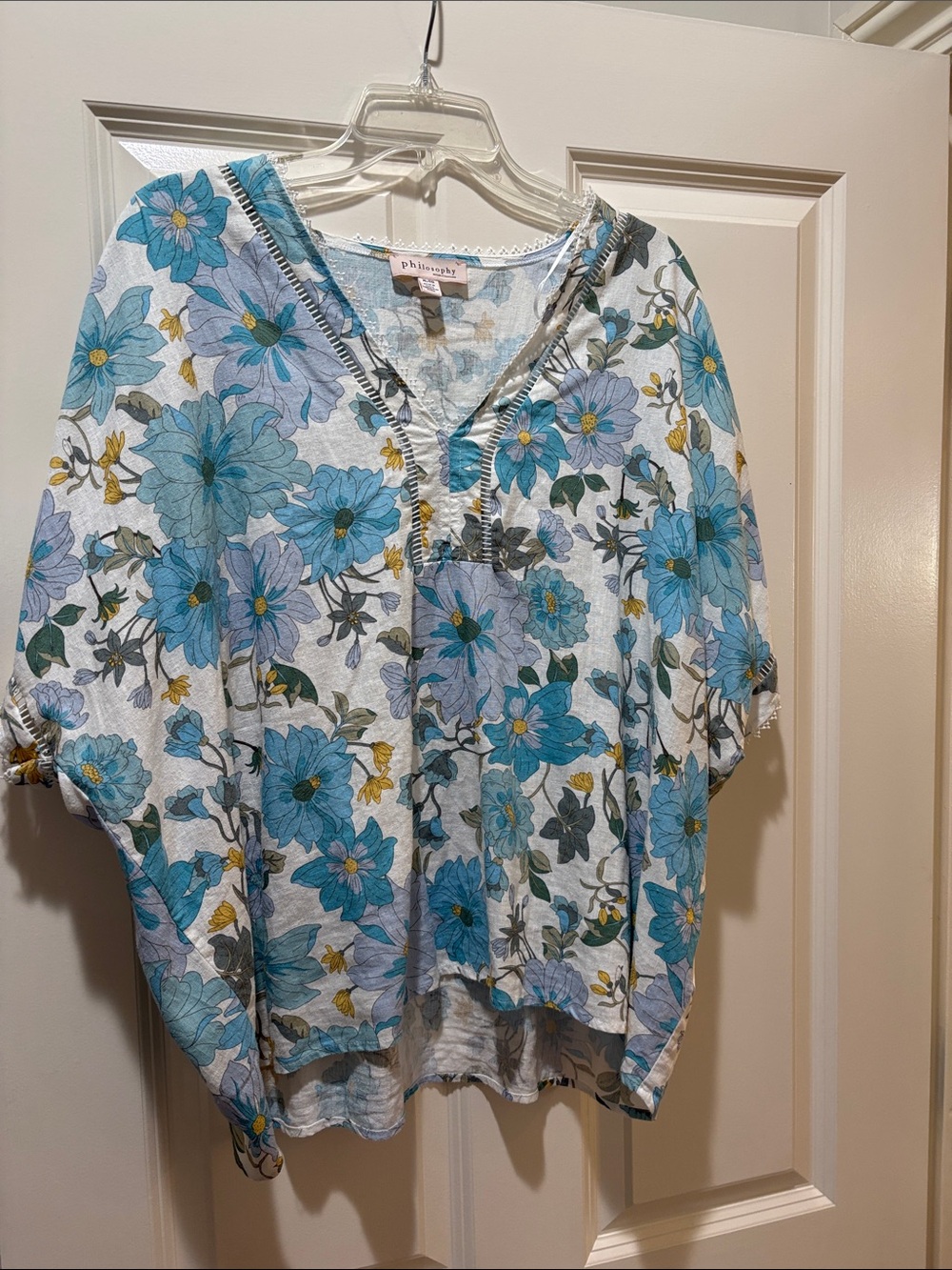 Philosophy Teal & White Floral V-Neck Tunic